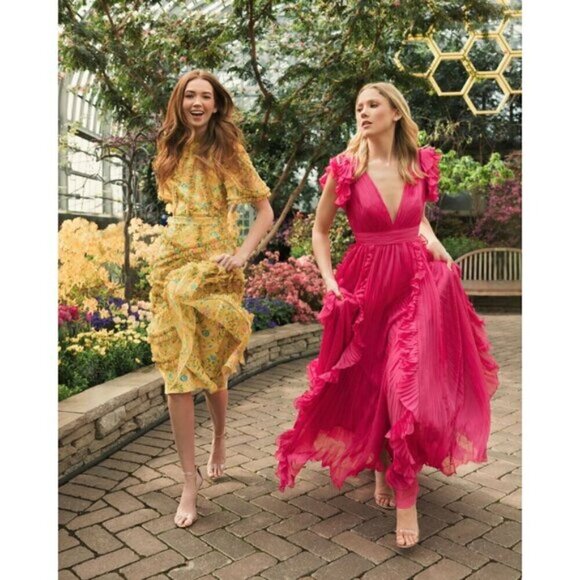 MAC DUGGAL Pleated Ruffle Cap Sleeve Chiffon Gown in Fuchsia Size US 8 - Picture 13 of 14